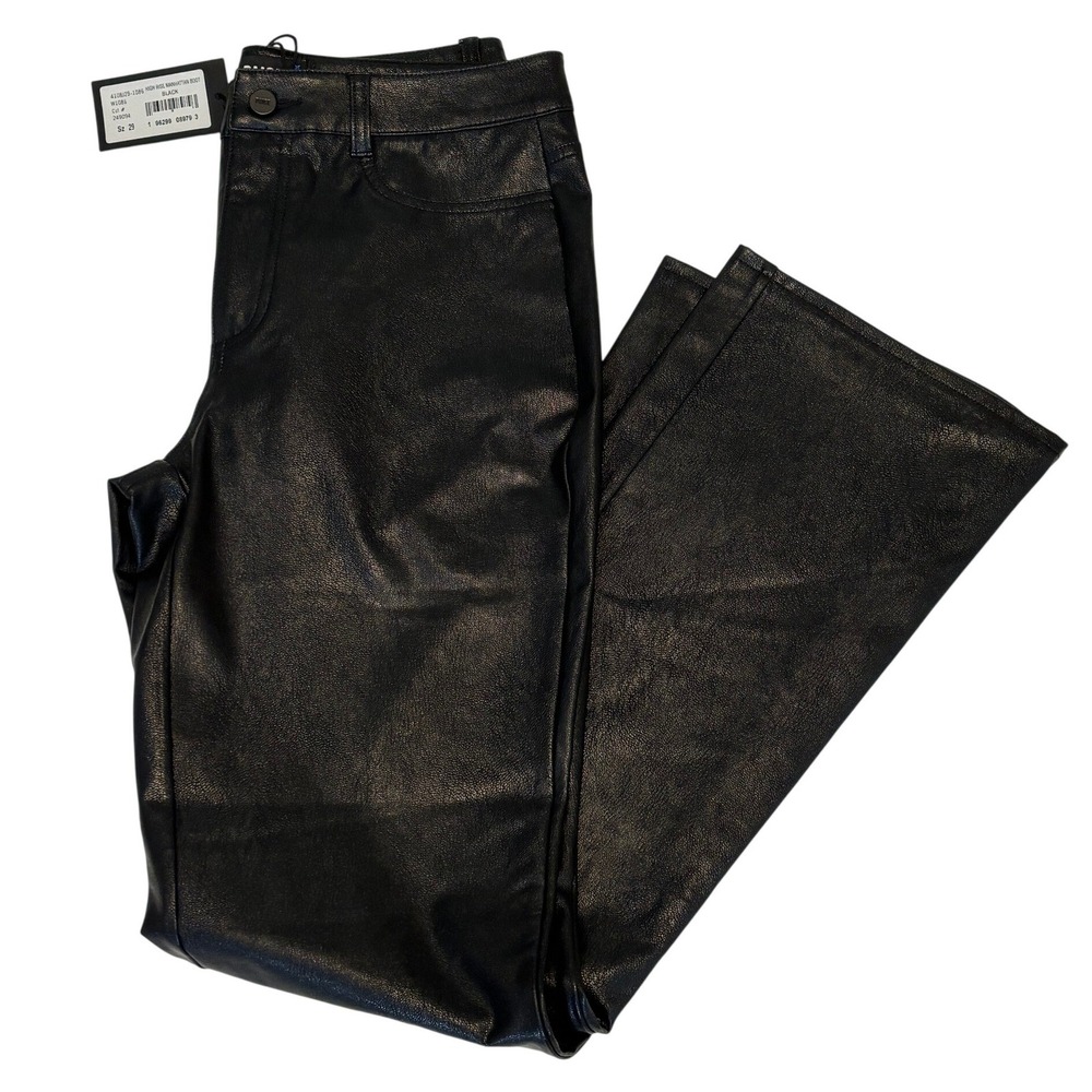 NEW Paige High Rise Faux Leather Manhattan Boot Cut Pants 29 Black Sleek Rocker - Picture 8 of 12
